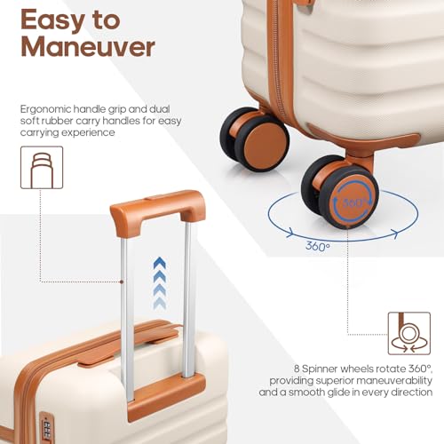 UKEIN Luggage Sets 3 Piece, 24in Checked Luggage With Travel Backpack - color: Beige, size: 3 piece set (24inch)