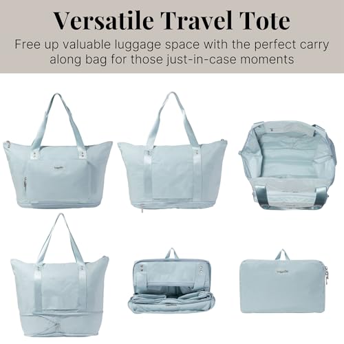 Baggallini Carryall Expandable Lightweight Travel Tote 22" Packable Folding Compact Nylon Washable Weekender w/Luggage Sleeve - color: Pool