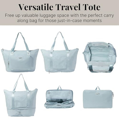 Baggallini Carryall Expandable Lightweight Travel Tote 22" Packable Folding Compact Nylon Washable Weekender w/Luggage Sleeve - color: Pool