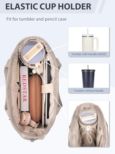RHDZO Tote Bag for Women with 15.6 Inch Laptop Compartment and Cup Holder - color: Large-2 Set Camel, size: Large-2 Set