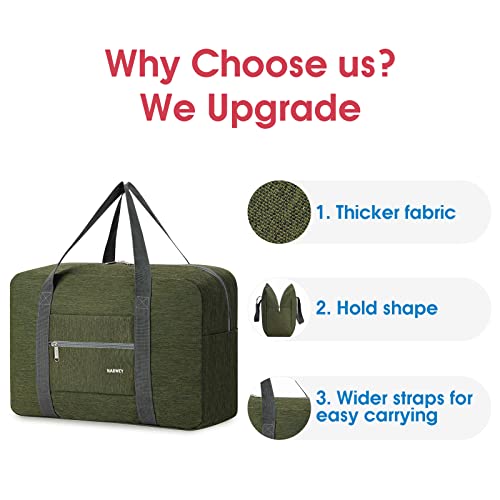 Narway Personal Item Travel Bag, Foldable Carry on Duffle Bag for Women Men - color: AA-Thick Army Green