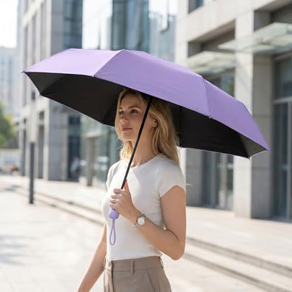 Ultra-Light 5-Fold Capsule Umbrella with Hard Case Mini 6-Bone Compact Travel Parasol Black Coating Sun Shade & Rain Shelter Portable Windproof Umbrella for Women Commuting Beach - color: Light Purple