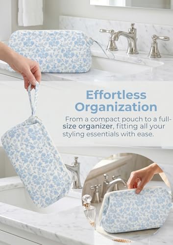 TeeYee Nylon Hair Tools Travel Bag for Dyson Airwrap Quilted Toiletry Bag - color: Blueflower