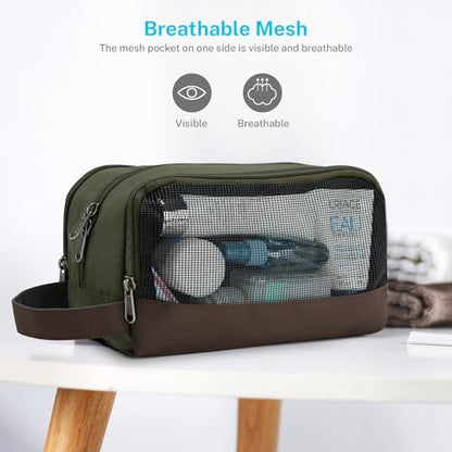 Gonex Travel Toiletry Bag for Men, Water Resistant Dopp Kit for Toiletries - color: Olive & Brown