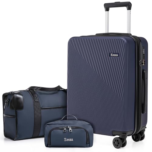 3 Piece Airline Approved Hardcase Carry on Luggage Set 20" Deep Blue | Scratch Resistant ABS Build with Ergonomic Telescopic Handle Smooth Spinner Wheels 22x14x9 Travel Set TSA Lock - color: PorscheBlue, size: 3 piece