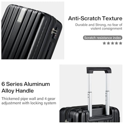 Hanke Expandable Hard Shell Luggage Sets, 3 Piece, 20/24/29 Inch - color: Jet Black, size: 3 Pc Set EXT (20/24/29)