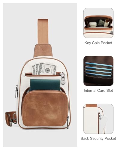FADEON Sling Bags for Women Crossbody Bag, Designer PU Leather Sling Purse - color: Beige Brown, size: Small