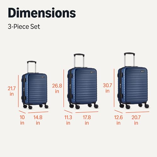 Amazon Basics 3-Piece Hardside Expandable Luggage Set (21" Carry-On, 26", 30"), Spinner Suitcases with Multi-directional Wheels, Scratch-Resistant Surface, Navy Blue - color: Navy Blue, size: 3-Piece Set