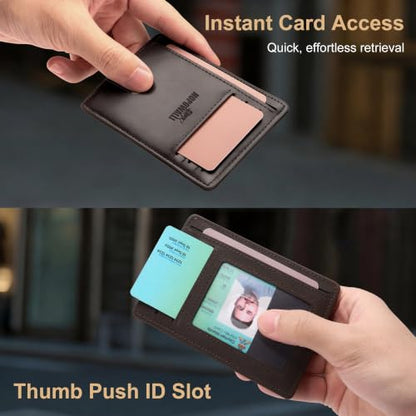 Genuine Leather Mens Wallet Slim RFID Blocking Credit Card Holder - color: CrazyHorse Brown