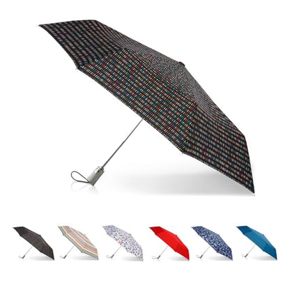 totes Automatic Eco Open Close Water-Resistant Travel Folding Umbrella with Sun Protection - color: Multi Dash