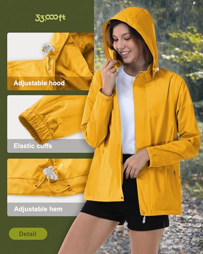 33,000ft Women's Rain Jacket Waterproof Lightweight Packable Raincoat - color: Amber Gold, size: XX-Large