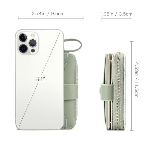 GAEKEAO Womens Wallet Slim Thin RFID Blocking Floral Leather Card Holder Bifold Long Ladies Wallet with Zipper Pocket - color: B04-Green & White