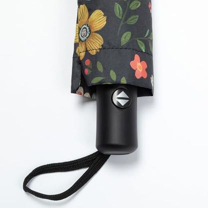 Whimsical Paw Print Compact Small Folding Travel Umbrella Auto Open Close - color: Floral Pawscape
