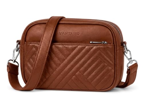 Vantamo Premium Quilted Crossbody Bags for Women with Anti-Pickpocket Clip, Vegan Leather Handbags, Travel Purses for Women - color: Coffee
