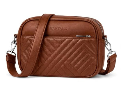 Vantamo Premium Quilted Crossbody Bags for Women with Anti-Pickpocket Clip, Vegan Leather Handbags, Travel Purses for Women - color: Coffee