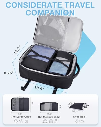 BAGSMART 37L Expandable Travel Backpack Compression Carry On Daypack - color: Obsidian Black