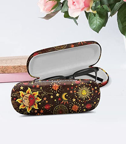 WIRESTER Hard Shell Eyeglasses Case, Clamshell Sunglasses Holder Protective Cover with Microfiber Cloth - color: Celestial Sun Moon and Stars