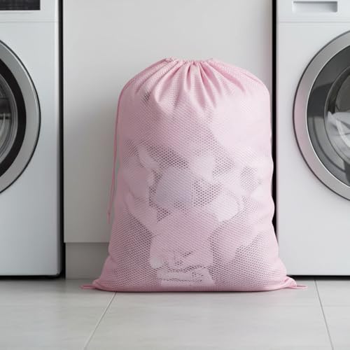 Mesh Laundry Bag, 24 x 36 in Heavy Duty Drawstring Wash Bag for Delicates, Reusable Machine Washable Sack for Home and Travel, Pink - color: Pink