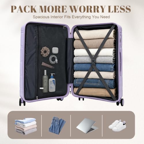 Merax Luggage Set,3 Piece Hardside Suitcase Set,20/24/28inch Luggage - color: 08Purple, style: 20/24/28