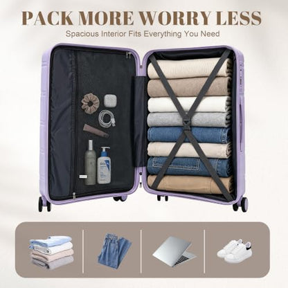 Merax Luggage Set,3 Piece Hardside Suitcase Set,20/24/28inch Luggage - color: 08Purple, style: 20/24/28