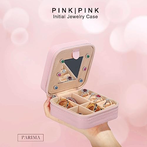 Parima Initial Jewelry Box for Women Girls, Pink Jewelry Travel Case | Chenille Letter Patches Jewelry Box | Multifunctional Personalized Travel Jewelry Case | Birthday Gifts - Letter D, Pink - color: “Pink, size: D