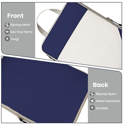 Compression Travel Packing Cubes with White Mesh, Blue, 4Pcs - color: Blue, size: Set of 4