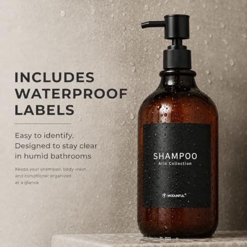 Amber Shampoo and Conditioner Dispenser Set of 3, Black Smooth Pump - color: Amber