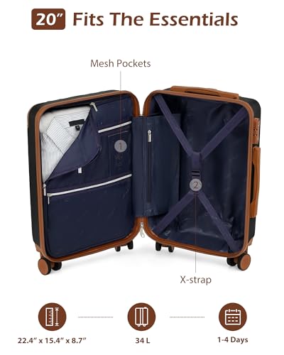Coolife Luggage, Lightweight and Durable Hardshell, 20 in, apricot black - color: apricot black, size: S(20in)_carry on