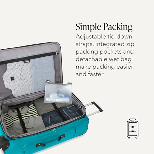 SwissGear Sion Softside Expandable Luggage – Large Checked Suitcase with 360 Degree Wheels & Retractable Handle – 29 Inch, Perfect for 7-9 Night Trips – Teal - color: Teal, size: Checked-Large 29-Inch