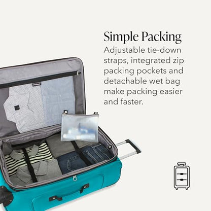 SwissGear Sion Softside Expandable Luggage – Large Checked Suitcase with 360 Degree Wheels & Retractable Handle – 29 Inch, Perfect for 7-9 Night Trips – Teal - color: Teal, size: Checked-Large 29-Inch