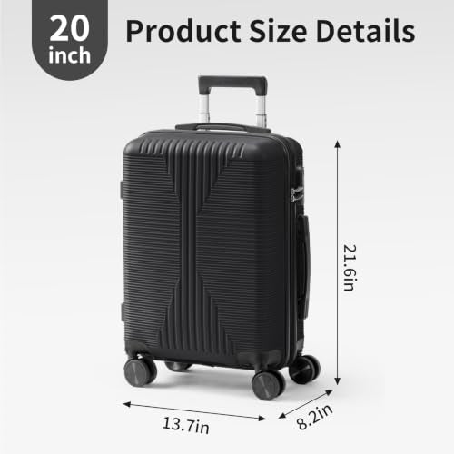 22 Inch Carry On Luggage, Lightweight PP Hardshell Suitcase with Spinner Wheels & Built-in Lock, Durable Hardside Travel Bag Airline Approved (Black) - color: Black