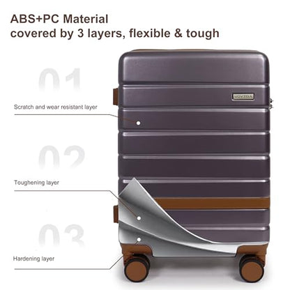 5-Piece Luggage Set for Family Travel: Lightweight Hardshell Suitcases (20/24/28 Inch, Plus Underseat & Tote) | 8 Spinner Wheels, TSA Lock & YKK Zippers | Durable PC+ABS Construction in Purple - color: Purple, size: 5 piece set (20"/24"/28")