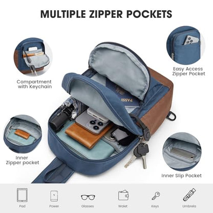 G4Free Small RFlD Crossbody Backpack Convertible Lightweight Mini Sling Bag for Women Men for Travel & Hiking - color: Blue and Brown