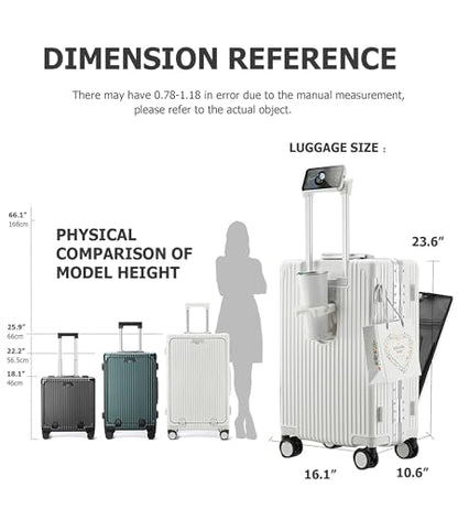 feilario PC Hardside Carry On Luggage, Aluminum Frame, TSA Lock, Cup Holder - color: A1-Ivory White (zipperless closure), size: 22.5"