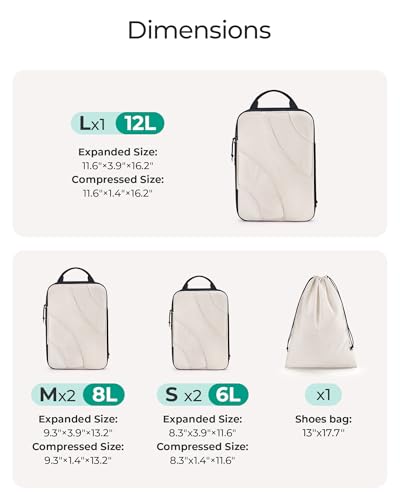 BAGSMART Compression Packing Cubes for Travel - color: White Opal 6pcs, size: Set of 6