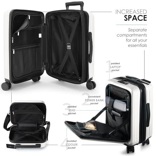 TRAVELARIM White Hardshell Luggage Sets 4 Piece, Durable Suitcase Set, Travel Luggage Set with Integrated TSA Lock, 360° Spinner Wheels, Expandable Medium and Large Checked Suitcase, 20/24/28 Inch - color: White