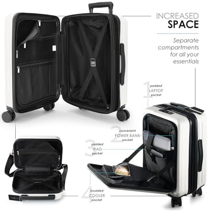 TRAVELARIM White Hardshell Luggage Sets 4 Piece, Durable Suitcase Set, Travel Luggage Set with Integrated TSA Lock, 360° Spinner Wheels, Expandable Medium and Large Checked Suitcase, 20/24/28 Inch - color: White