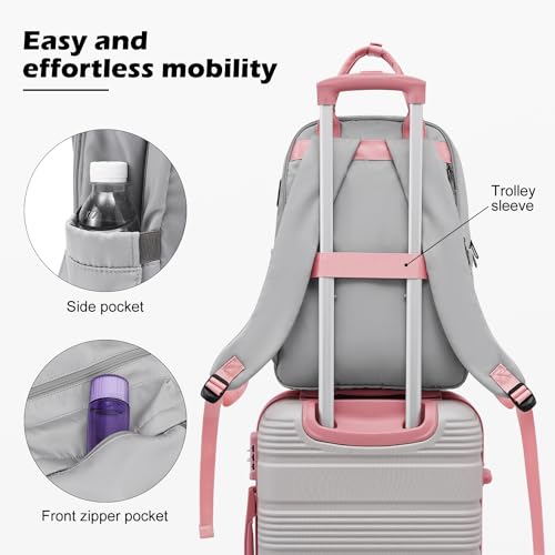 LONG VACATION Luggage Sets with Spinner Wheels, Carry on Suitcase 3 Piece - color: GREY-PINK, size: 3 piece set(BP)