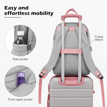 LONG VACATION Luggage Sets with Spinner Wheels, Carry on Suitcase 3 Piece - color: GREY-PINK, size: 3 piece set(BP)