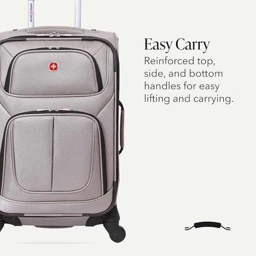 SwissGear Sion Softside Expandable Spinner Luggage Durable Lightweight Travel Suitcase, Pewter, Carry-On - color: Pewter, size: Carry-On