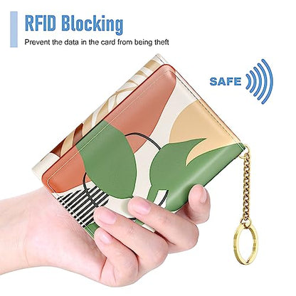 Rouidr Womens Wallet, Small Slim RFID Card Wallets for Women, Cute Front Pocket Trifold Leather Card Organizer with 7 Slots & ID Window, Modern Abstract Art - color: Modern Abstract Art
