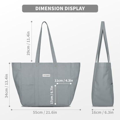 HOMESPON Large Canvas Tote Bag, Magnetic Work Laptop Pack for Women - color: Grey