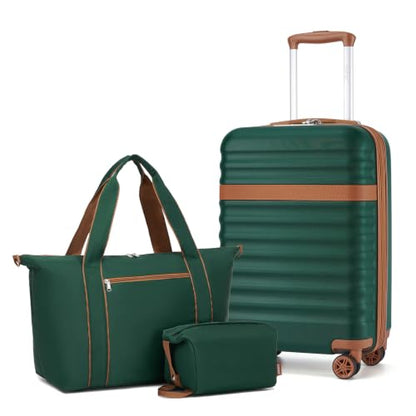 Kono 3-Piece Set 20in Expandable Carry-On Hardshell TSA Lock Green - color: Green/Brown, size: Carry-on travel set (db/tb/20")