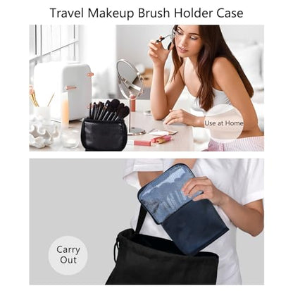 MOND'SUB Makeup Brush Organizer Bag, Makeup Brush Case Travel Makeup Brush Holder Large Professional Cosmetic Bag Artist Storage Bag Essentials Stand-up Foldable Makeup Cup Waterproof （Black, Large） - style: Zipper Bag