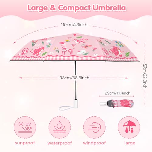 Kids Folding Umbrella Toddler Umbrella with UV Protection Portable Auto Open/Close Anti-rebound Safe Design Windproof, Compact, Lightweight Cute Umbrella for Girls & Boy - color: Pink Animal
