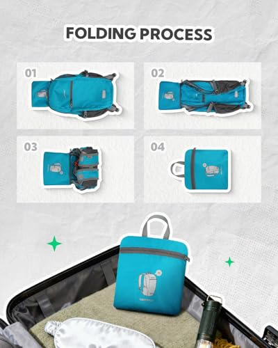 WATERFLY Small Packable Travel Backpack: 10L Ultra-Light Daypack for Adults - color: Peacock Blue