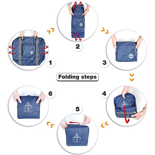 WANDF Foldable Personal Item Travel Bag, Carry on Duffle Bag - color: Navy Blue 40L