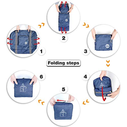 WANDF Foldable Personal Item Travel Bag, Carry on Duffle Bag - color: Navy Blue 40L