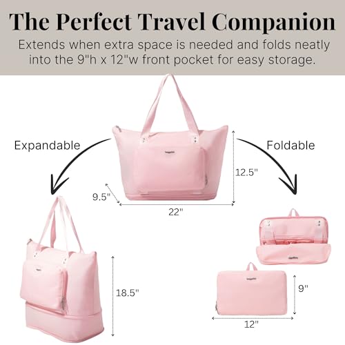 Baggallini Carryall Expandable Lightweight Travel Tote 22" Packable Folding Compact Nylon Washable Weekender w/Luggage Sleeve - color: Bagg Pink