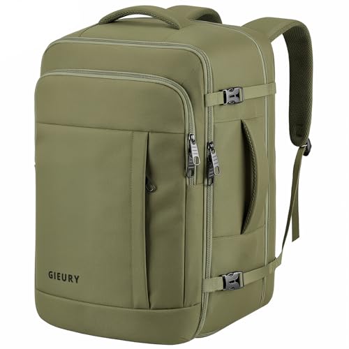 Carry On Backpack, Extra Large 50L Expandable Travel Backpack for Men Women - color: Army Green, size: 2X-Large(20"x14"x10")